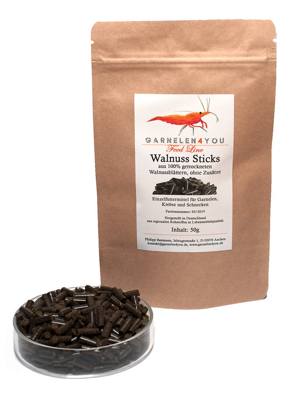 GARNELEN4YOU Walnuss Sticks, 50 g Futter Pellets