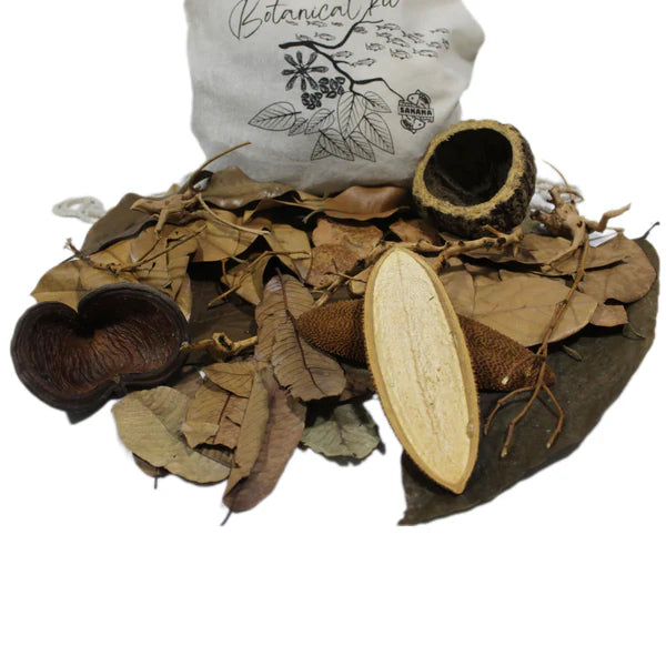Das Bild zeigt ein typisches botanisches Kit für Aquarien. Es enthält eine Mischung aus verschiedenen natürlichen Materialien, die speziell dafür ausgewählt wurden, um ein natürliches und gesundes Umfeld für Aquarienbewohner zu schaffen.