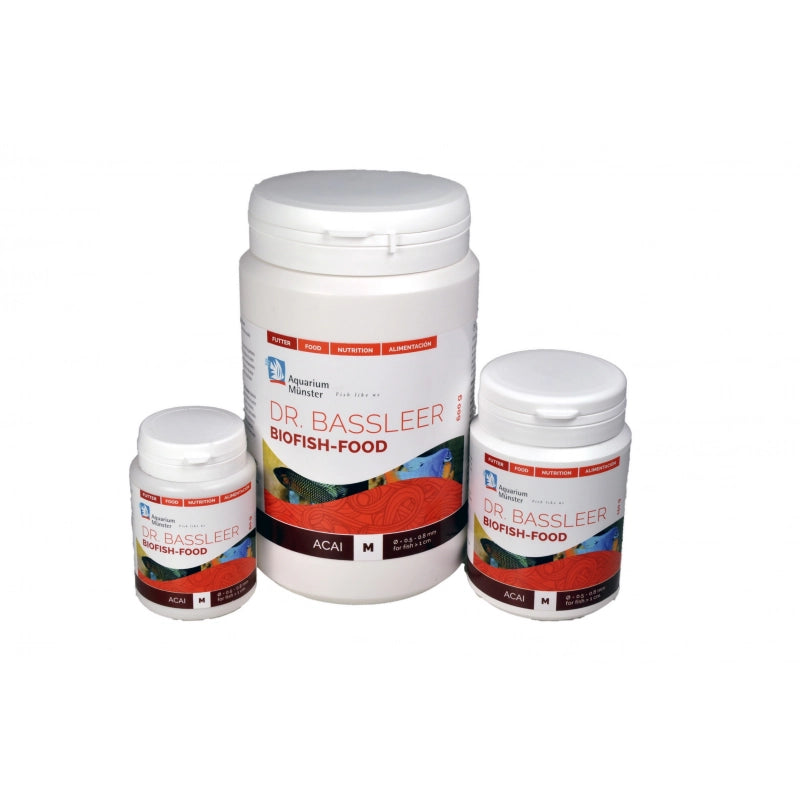 Drei Dosen Dr. Bassleer Biofish-Food Acai für Aquarienfische.