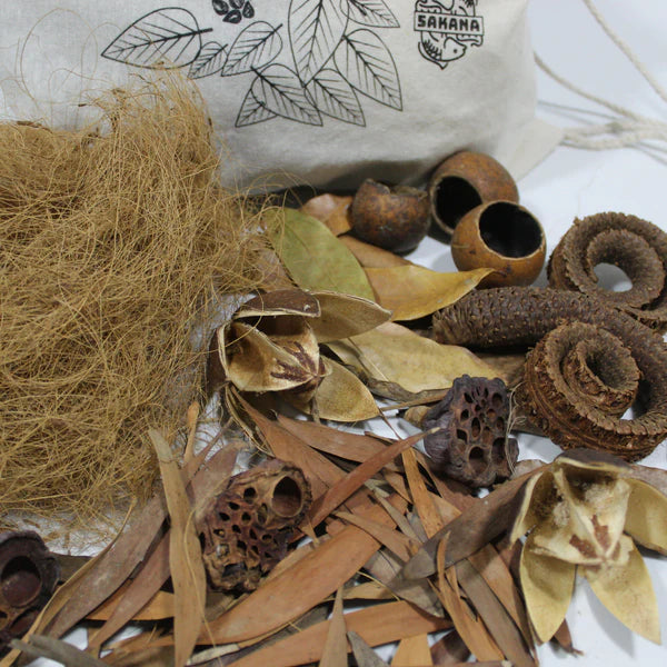 Das Bild zeigt ein typisches botanisches Kit für Aquarien. Es enthält eine Mischung aus verschiedenen natürlichen Materialien, die speziell dafür ausgewählt wurden, um ein natürliches und gesundes Umfeld für Aquarienbewohner zu schaffen.